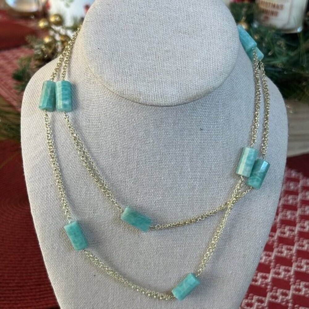 Rarities Carol Brodie Gold-Plated Silver Barrel-Cut Amazonite Bead Necklace NWT